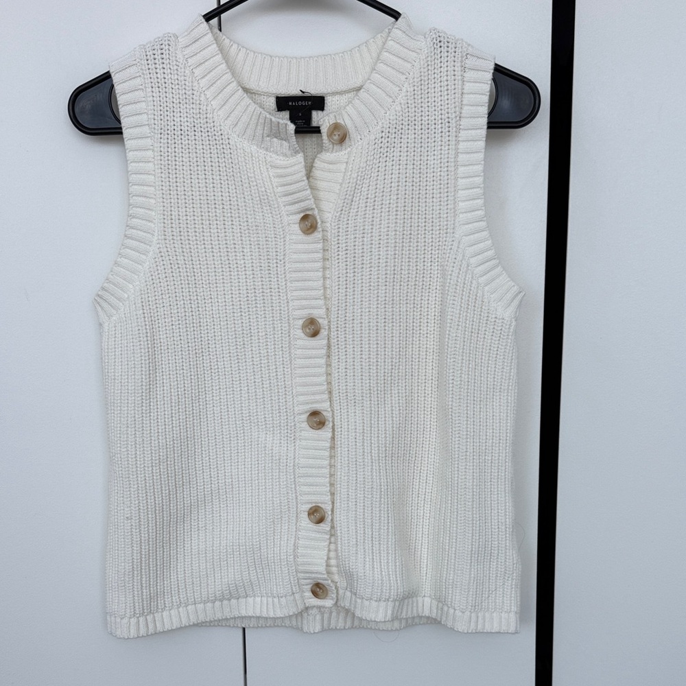 Cream Knit Button-Up Vest